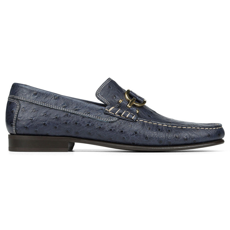 Donald Pliner Dacio Ostrich Embossed Loafer Shoe Navy
