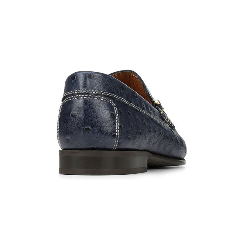 Donald Pliner Dacio Ostrich Embossed Loafer Shoe Navy
