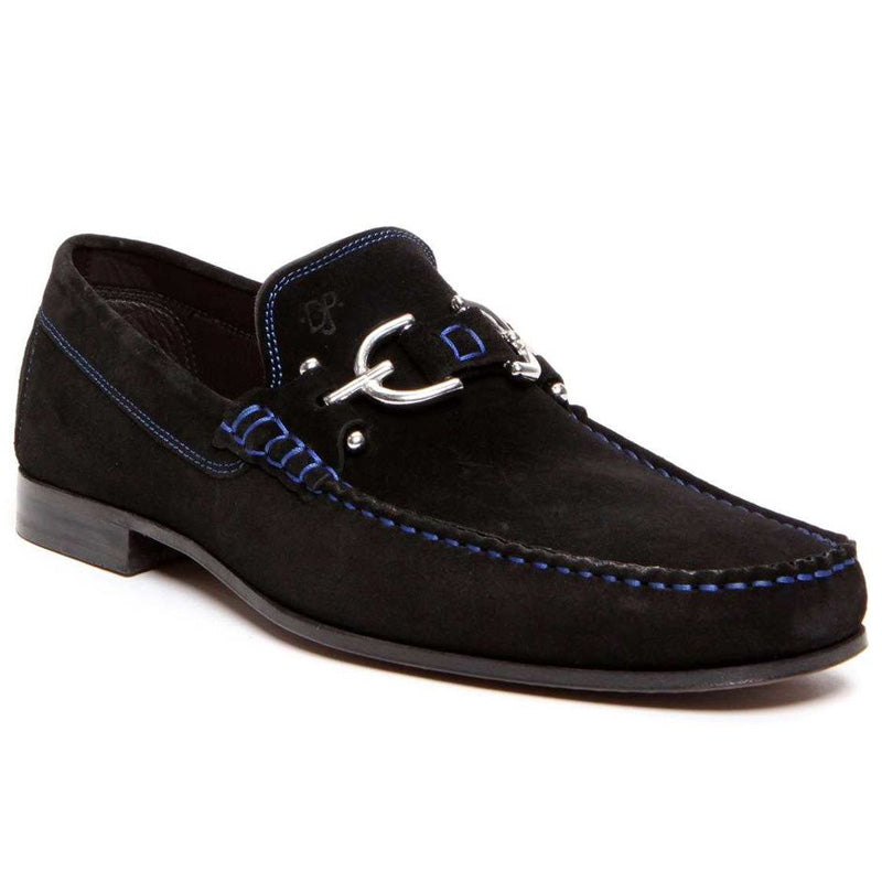 Donald Pliner Dacio Suede Loafers Black / Blue Stitch