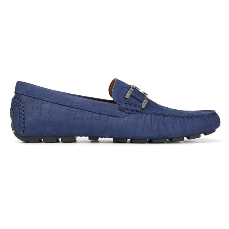 Donald Pliner Derrik Crocco Distress Nubuck Leather Driver Navy
