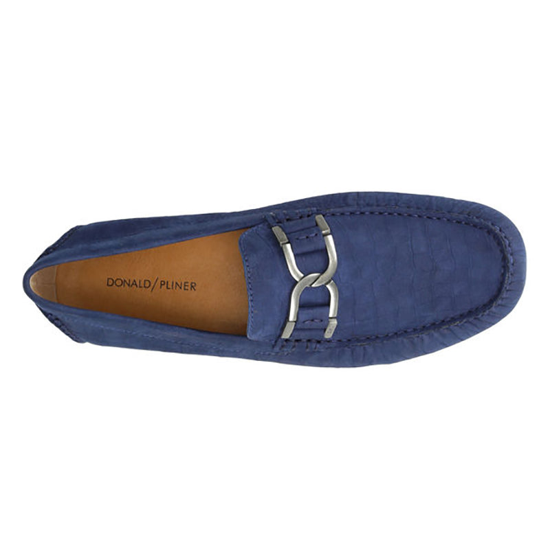 Donald Pliner Derrik Crocco Distress Nubuck Leather Driver Navy