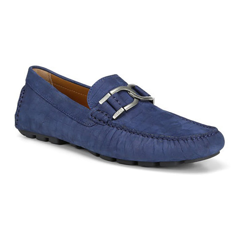Donald Pliner Derrik Crocco Distress Nubuck Leather Driver Navy