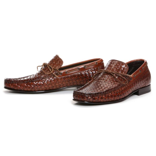 Donald J Pliner Domini Woven Nappa Twist Tie Loafers Tan