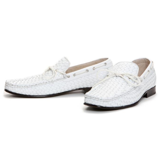 Donald J Pliner Domini Woven Nappa Twist Tie Loafers White