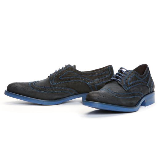 Donald J Pliner Emeri Nappa Wing Tip Shoes Black / Blue Sole