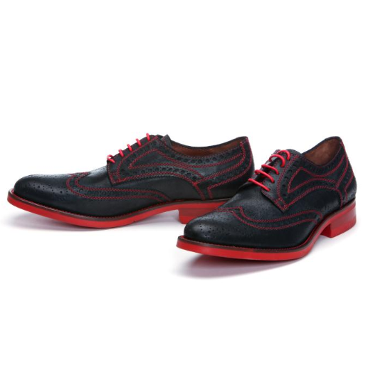 Donald J Pliner Emeri Waxy Calfskin Wing Tip Shoes Black / Red Sole