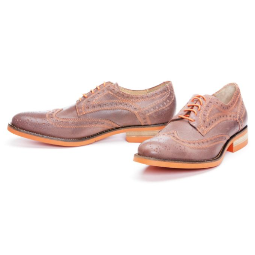 Donald J Pliner Emeri Waxy Calfskin Wing Tip Shoes Expresso / Orange Sole