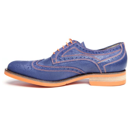 Donald J Pliner Emeri Waxy Calfskin Wing Tip Shoes Navy / Orange Sole
