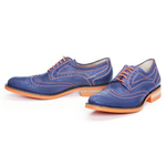 Donald J Pliner Emeri Waxy Calfskin Wing Tip Shoes Navy / Orange Sole