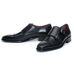 Donald J Pliner Gevan Cap Toe Double Monk Strap Shoes Black