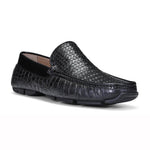 Donald Pliner Lazaro Croco / Woven Calfskin Driver Moccasin Black