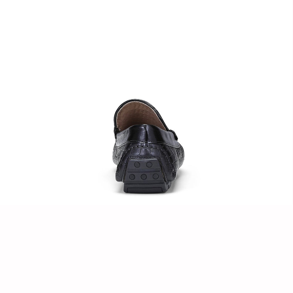 Donald Pliner Lazaro Croco / Woven Calfskin Driver Moccasin Black