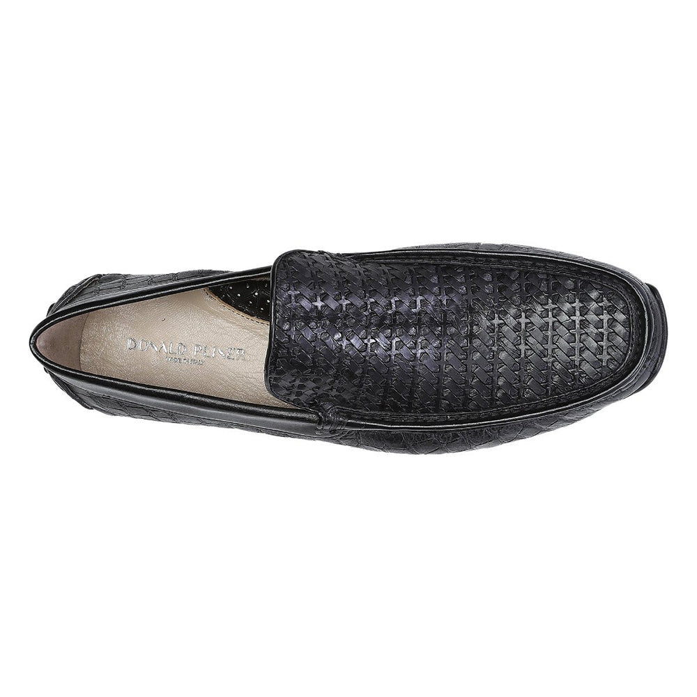 Donald Pliner Lazaro Croco / Woven Calfskin Driver Moccasin Black