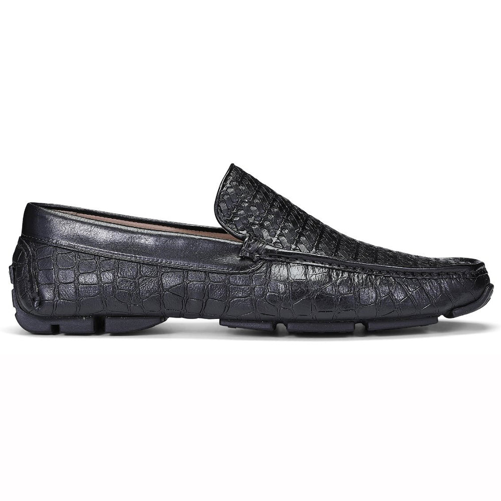 Donald Pliner Lazaro Croco / Woven Calfskin Driver Moccasin Black