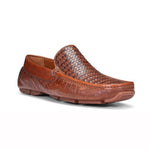 Donald Pliner Lazaro Croco / Woven Calfskin Driver Moccasin Cognac