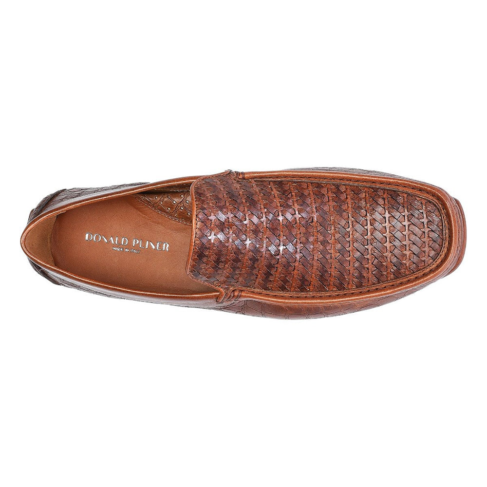 Donald Pliner Lazaro Croco / Woven Calfskin Driver Moccasin Cognac