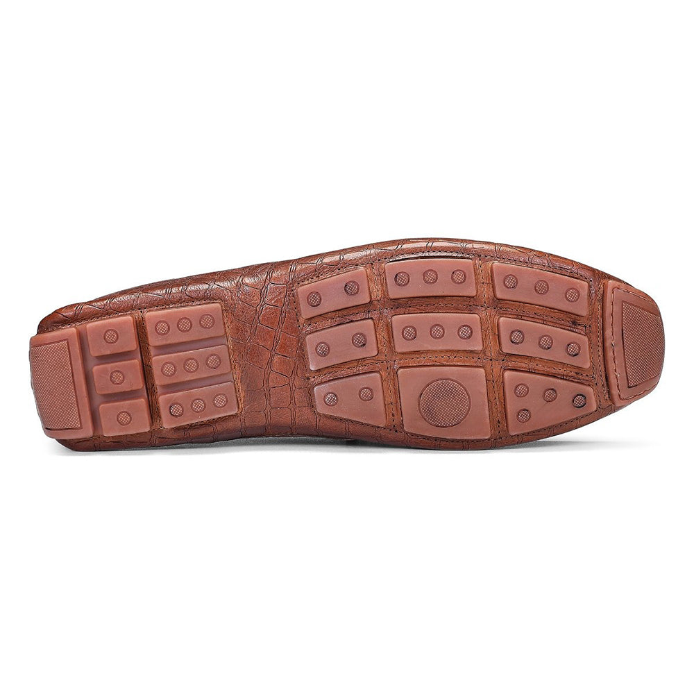 Donald Pliner Lazaro Croco / Woven Calfskin Driver Moccasin Cognac