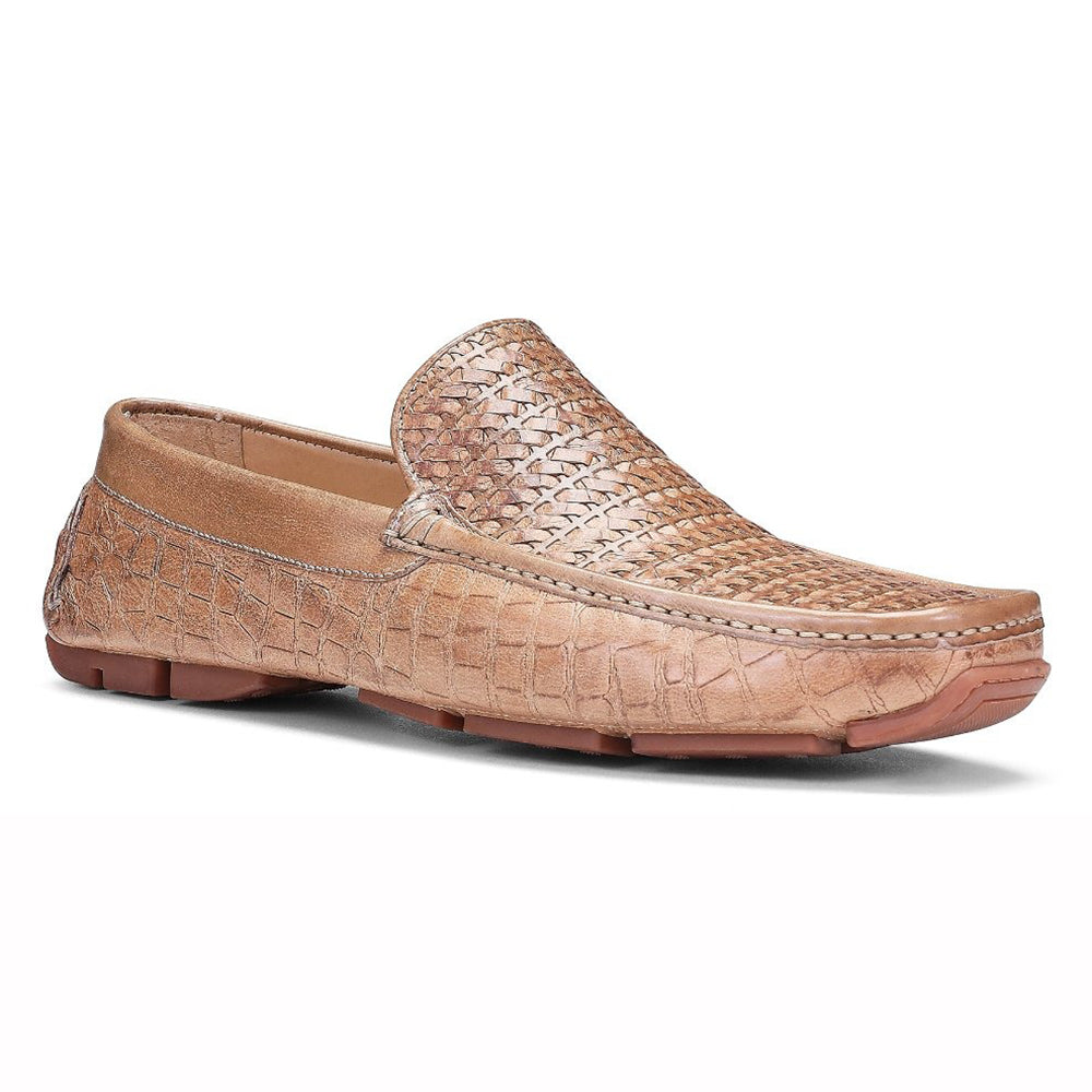 Donald Pliner Lazaro Croco / Woven Calfskin Driver Moccasin Ecru