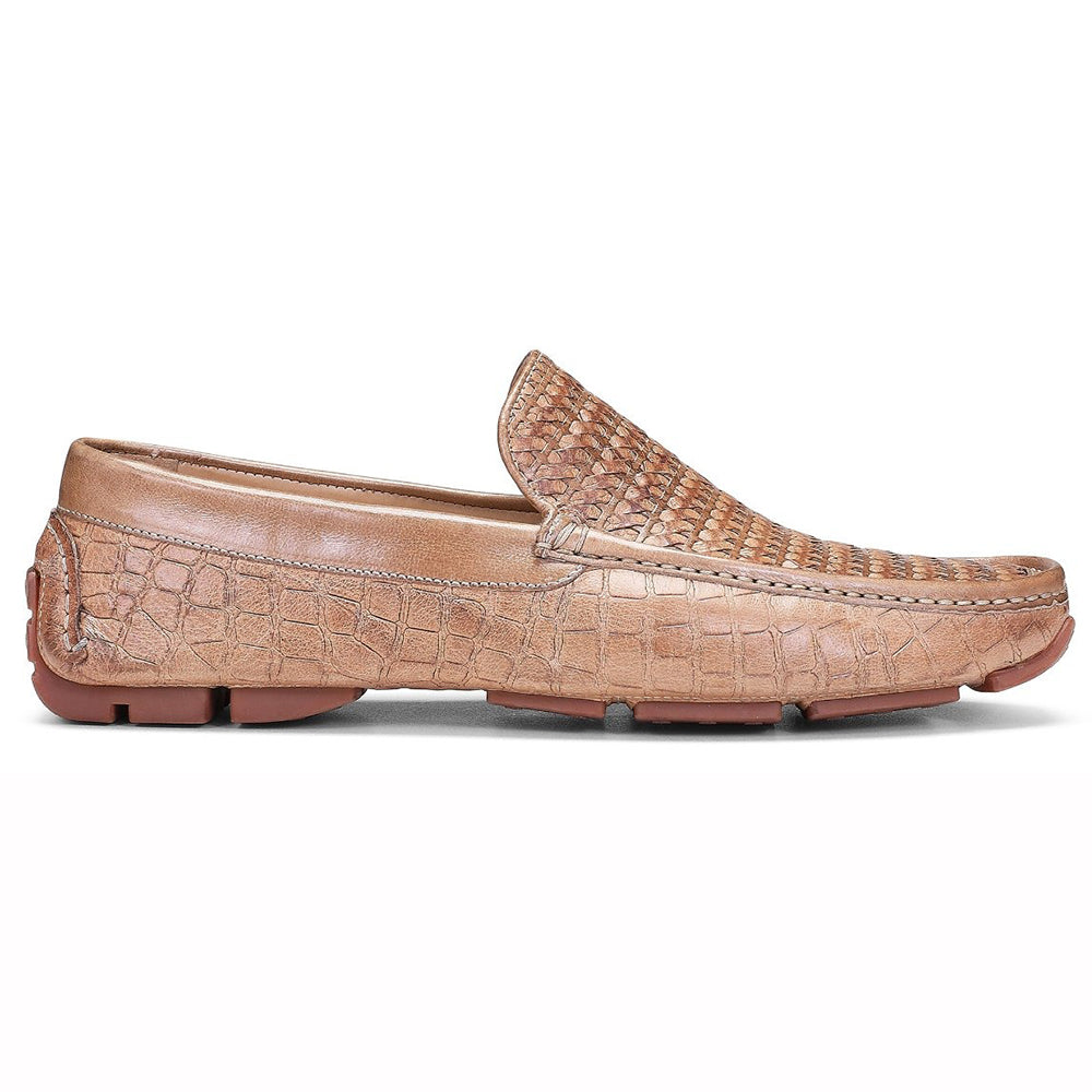 Donald Pliner Lazaro Croco / Woven Calfskin Driver Moccasin Ecru