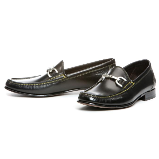 Donald J Pliner Nadim Calfskin Bit Loafers Black / Yellow Stitch
