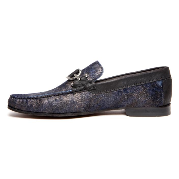 Donald J Pliner Dacio 2 Loafers Distressed Suede Metallic Indigo