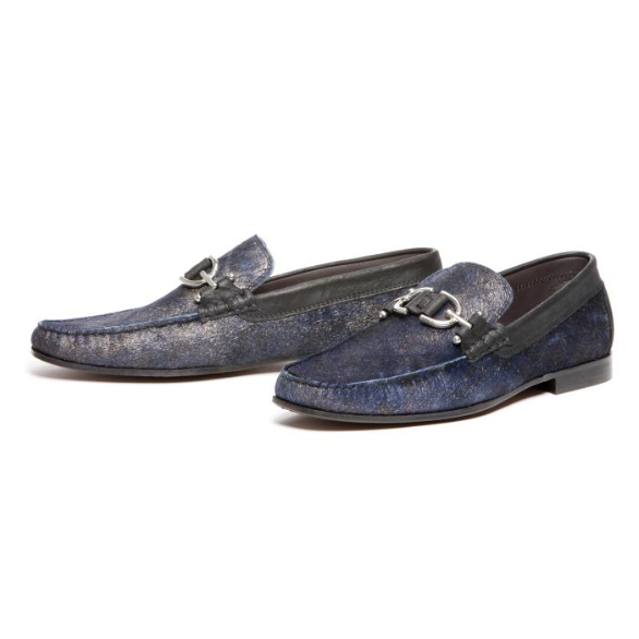 Donald J Pliner Dacio 2 Loafers Distressed Suede Metallic Indigo