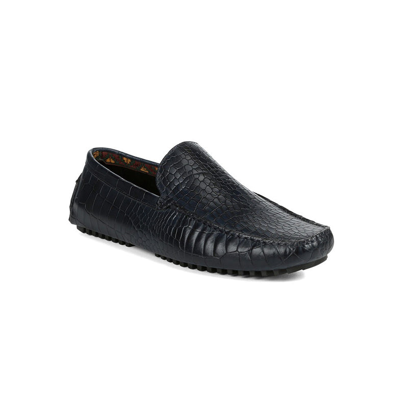 Donald Pliner Vildi Embossed Crocco Driver Navy