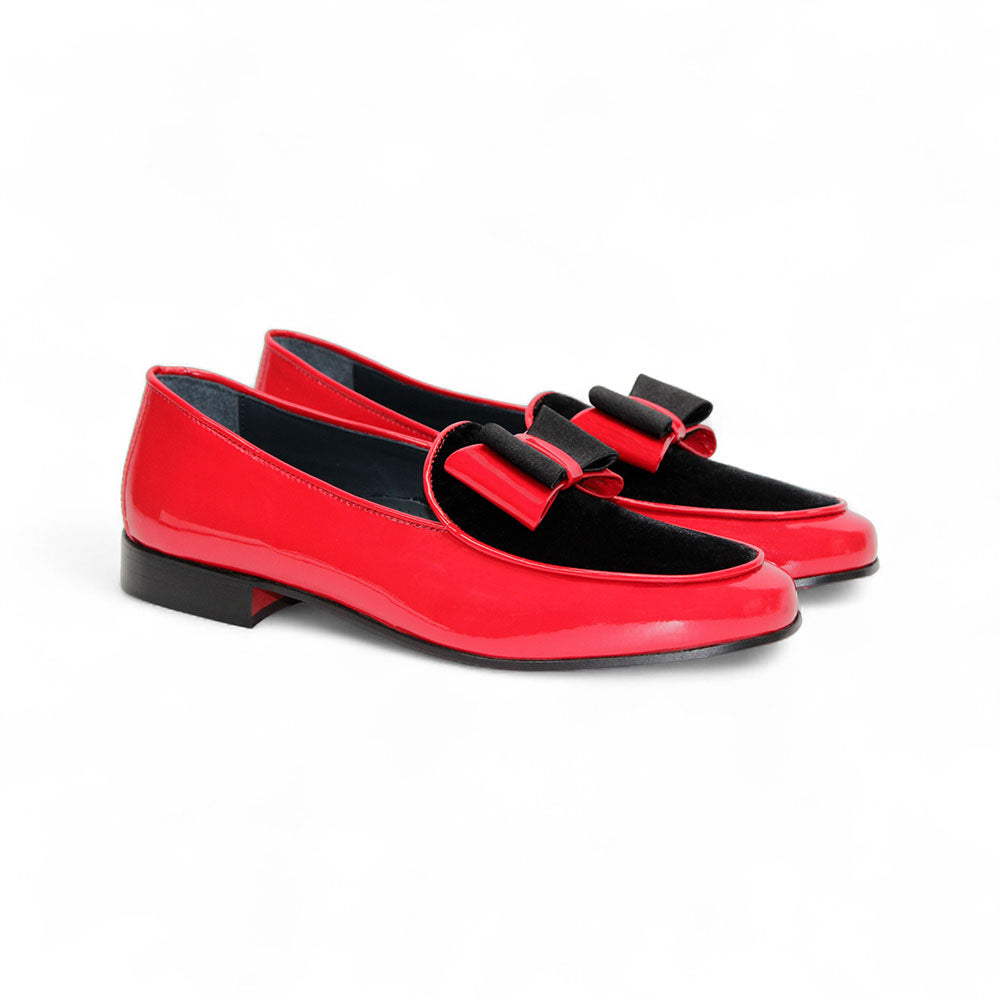 Duca by Matiste Amalfi Genuine Patent Leather Velvet Satin Loafers Red/Black