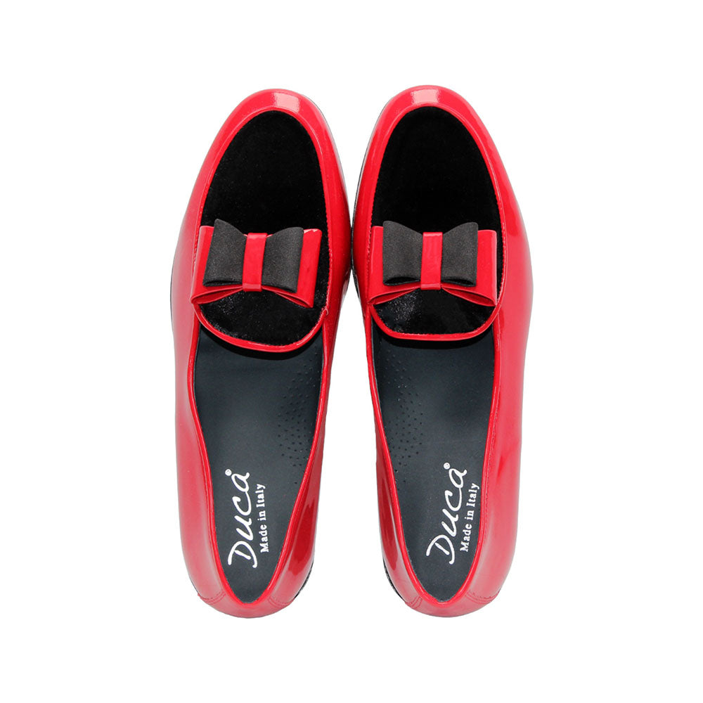 Duca by Matiste Amalfi Genuine Patent Leather Velvet Satin Loafers Red/Black
