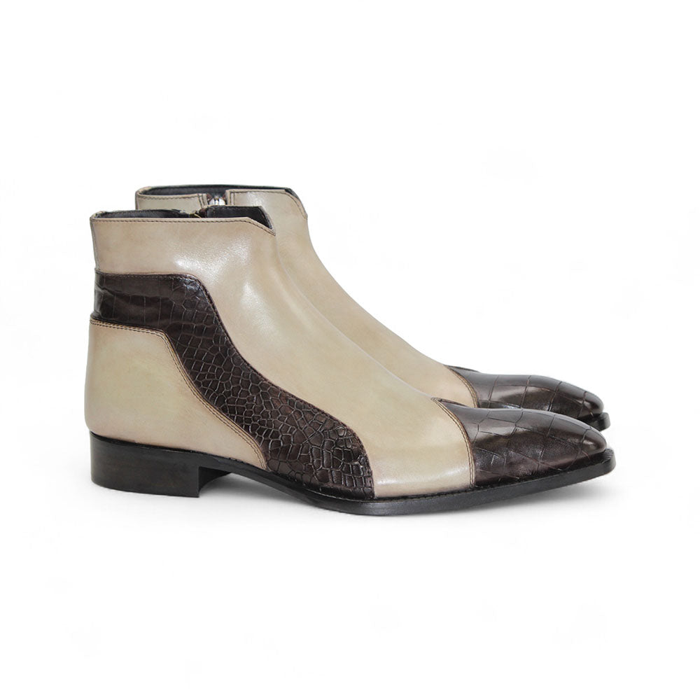 Duca by Matiste Aprilia Embossed Croco Leather/Leather Boots Beige/Brown