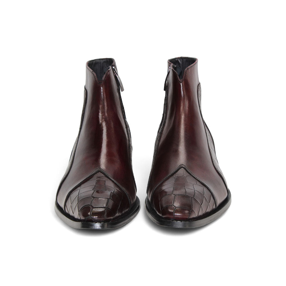 Duca by Matiste Aprilia Embossed Croco Leather/Leather Boots Burgundy
