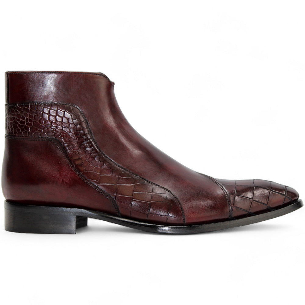Duca by Matiste Aprilia Embossed Croco Leather/Leather Boots Burgundy