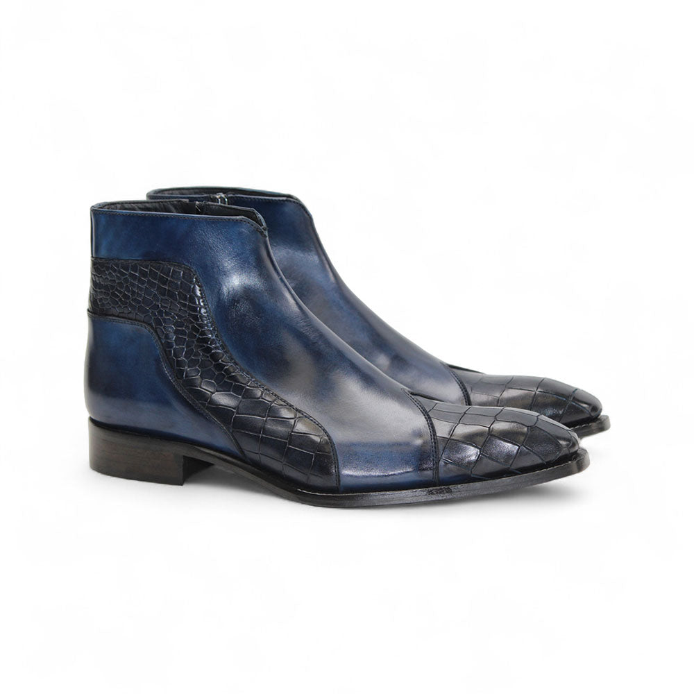Duca by Matiste Aprilia Embossed Croco Leather/Leather Boots Navy