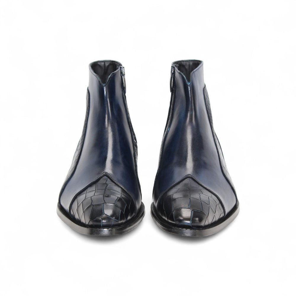 Duca by Matiste Aprilia Embossed Croco Leather/Leather Boots Navy