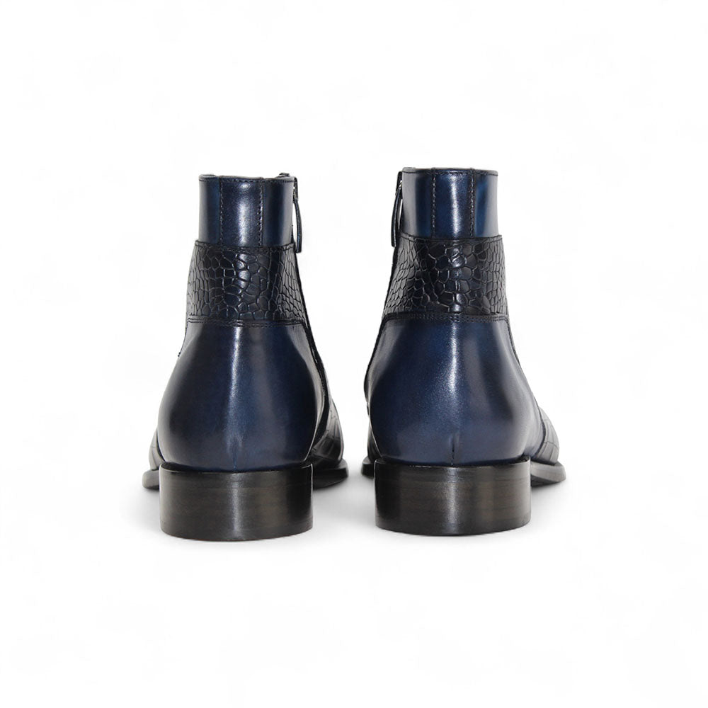 Duca by Matiste Aprilia Embossed Croco Leather/Leather Boots Navy