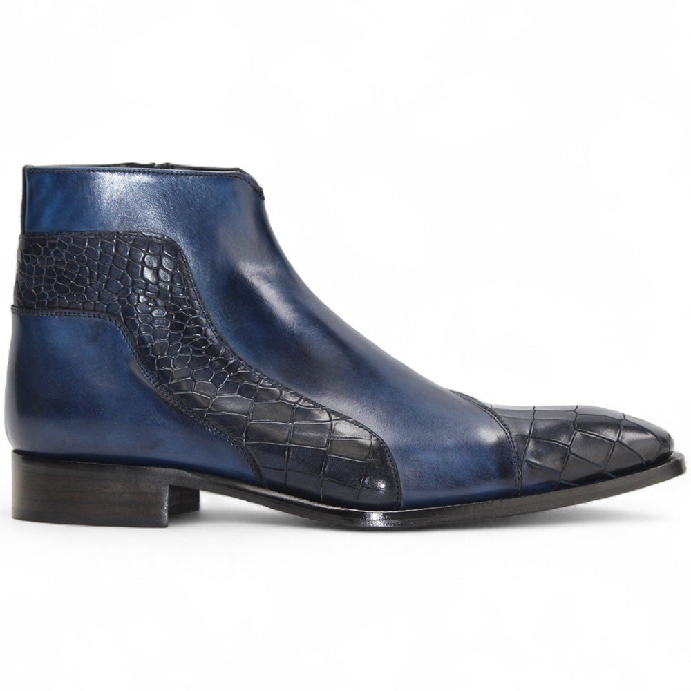 Duca by Matiste Aprilia Embossed Croco Leather/Leather Boots Navy