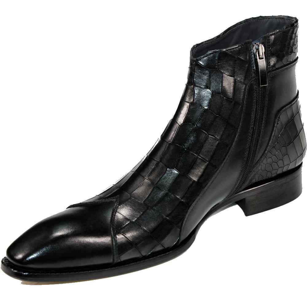 Duca by Matiste Aprilia Genuine Leather/ Embossed Croco Boots Black