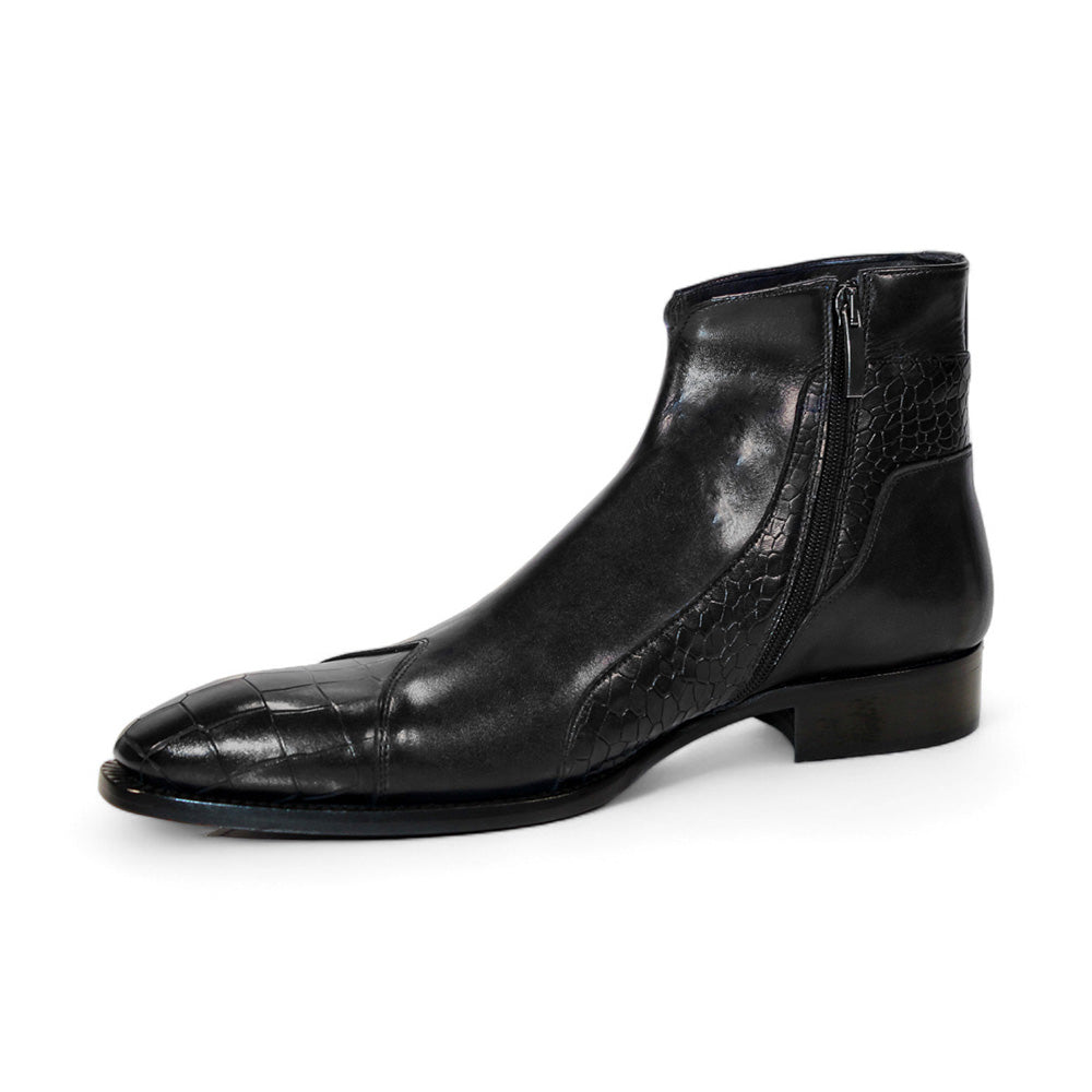 Duca by Matiste Aprilia Genuine Leather/ Embossed Croco Boots Black