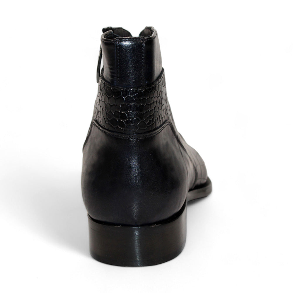 Duca by Matiste Aprilia Genuine Leather/ Embossed Croco Boots Black