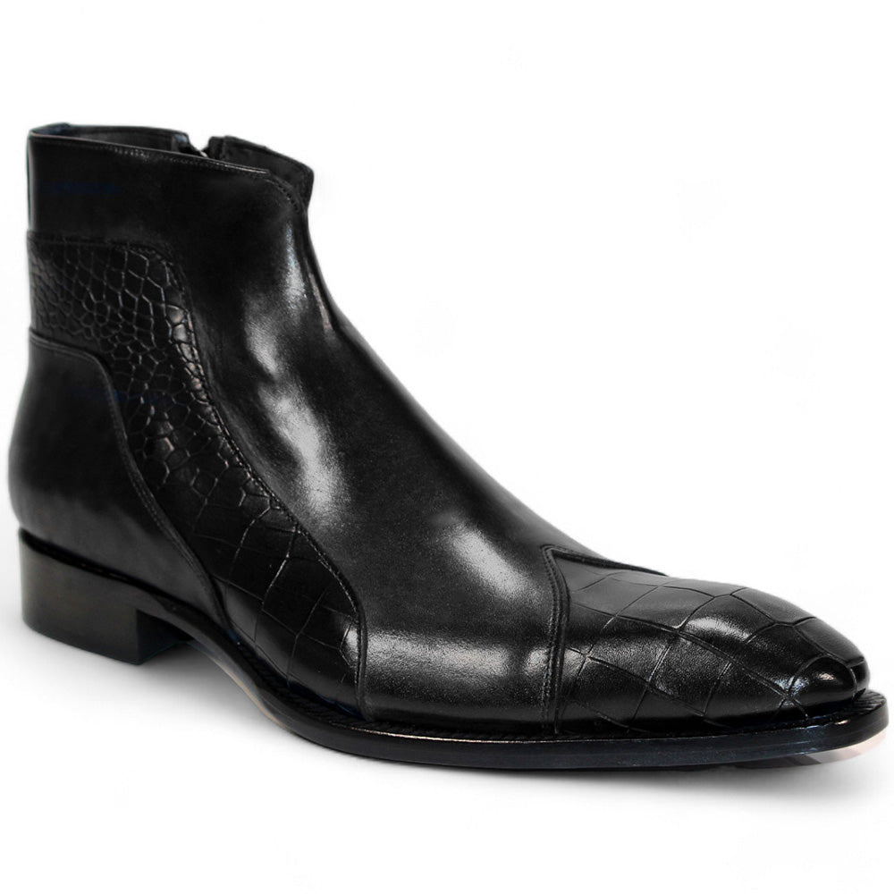 Duca by Matiste Aprilia Genuine Leather/ Embossed Croco Boots Black