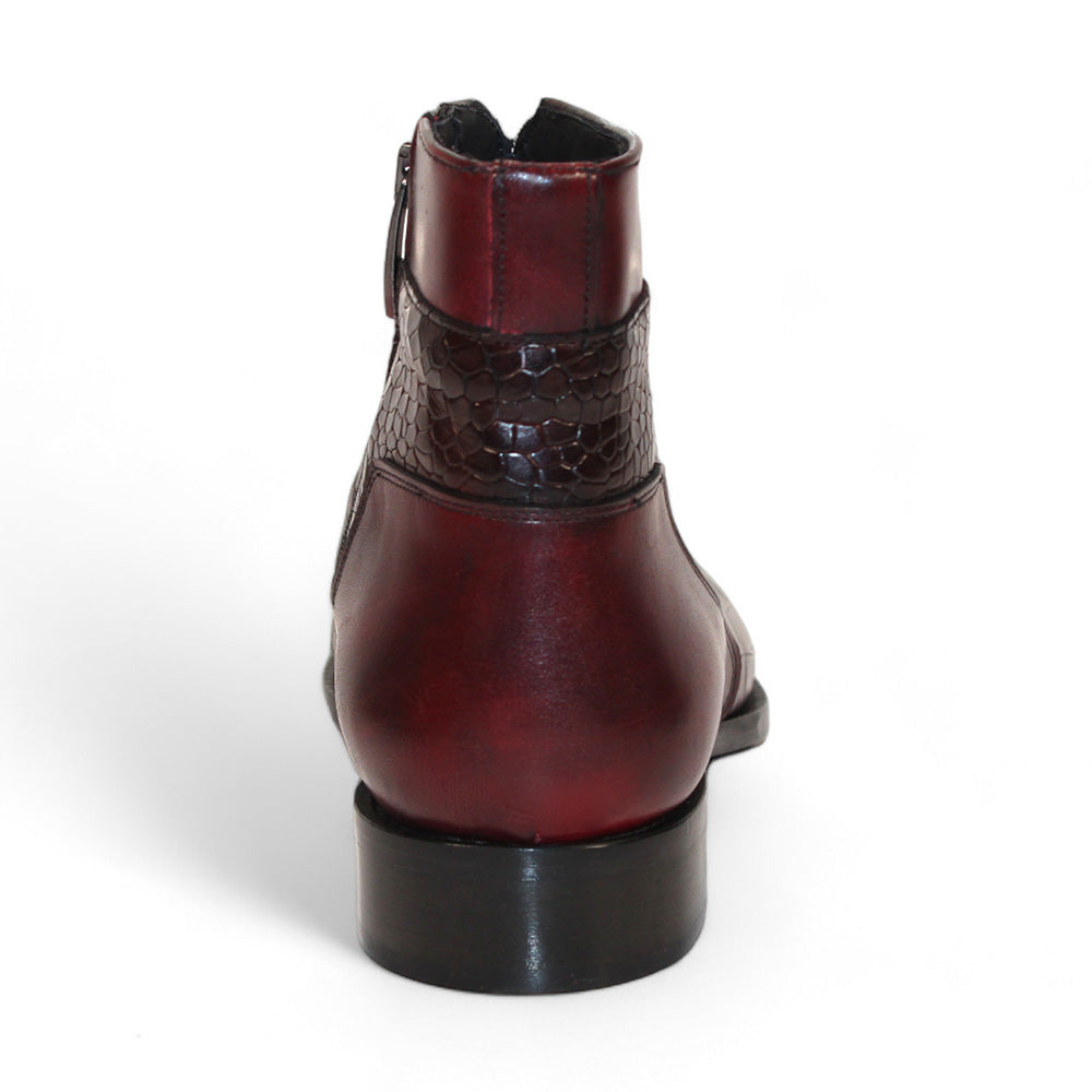 Duca by Matiste Aprilia Genuine Leather/ Embossed Croco Boots Burgundy / Antique Red