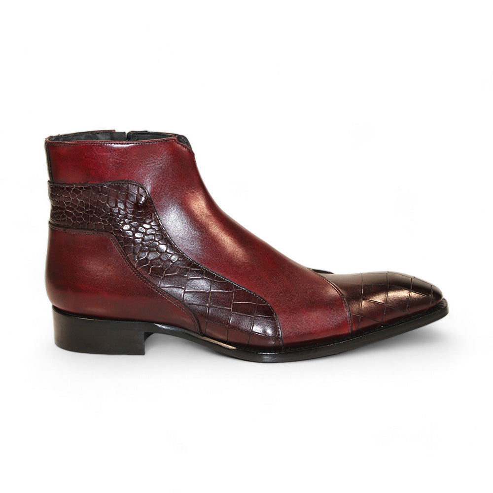 Duca by Matiste Aprilia Genuine Leather/ Embossed Croco Boots Burgundy / Antique Red