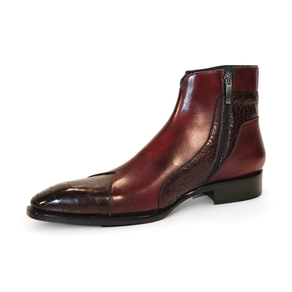 Duca by Matiste Aprilia Genuine Leather/ Embossed Croco Boots Burgundy / Antique Red