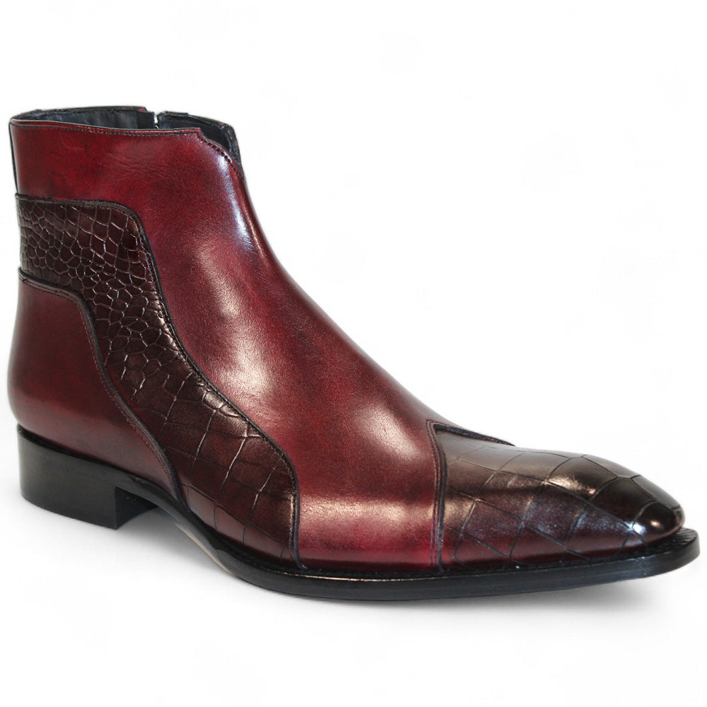 Duca by Matiste Aprilia Genuine Leather/ Embossed Croco Boots Burgundy / Antique Red