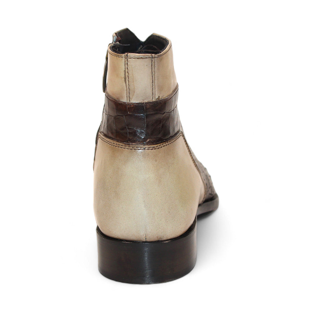 Duca by Matiste Aprilia Genuine Leather/ Embossed Croco Boots Chocolate/ Beige
