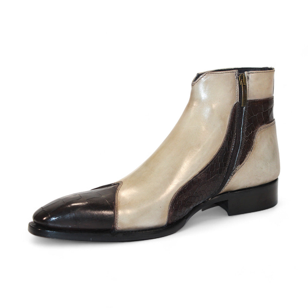 Duca by Matiste Aprilia Genuine Leather/ Embossed Croco Boots Chocolate/ Beige