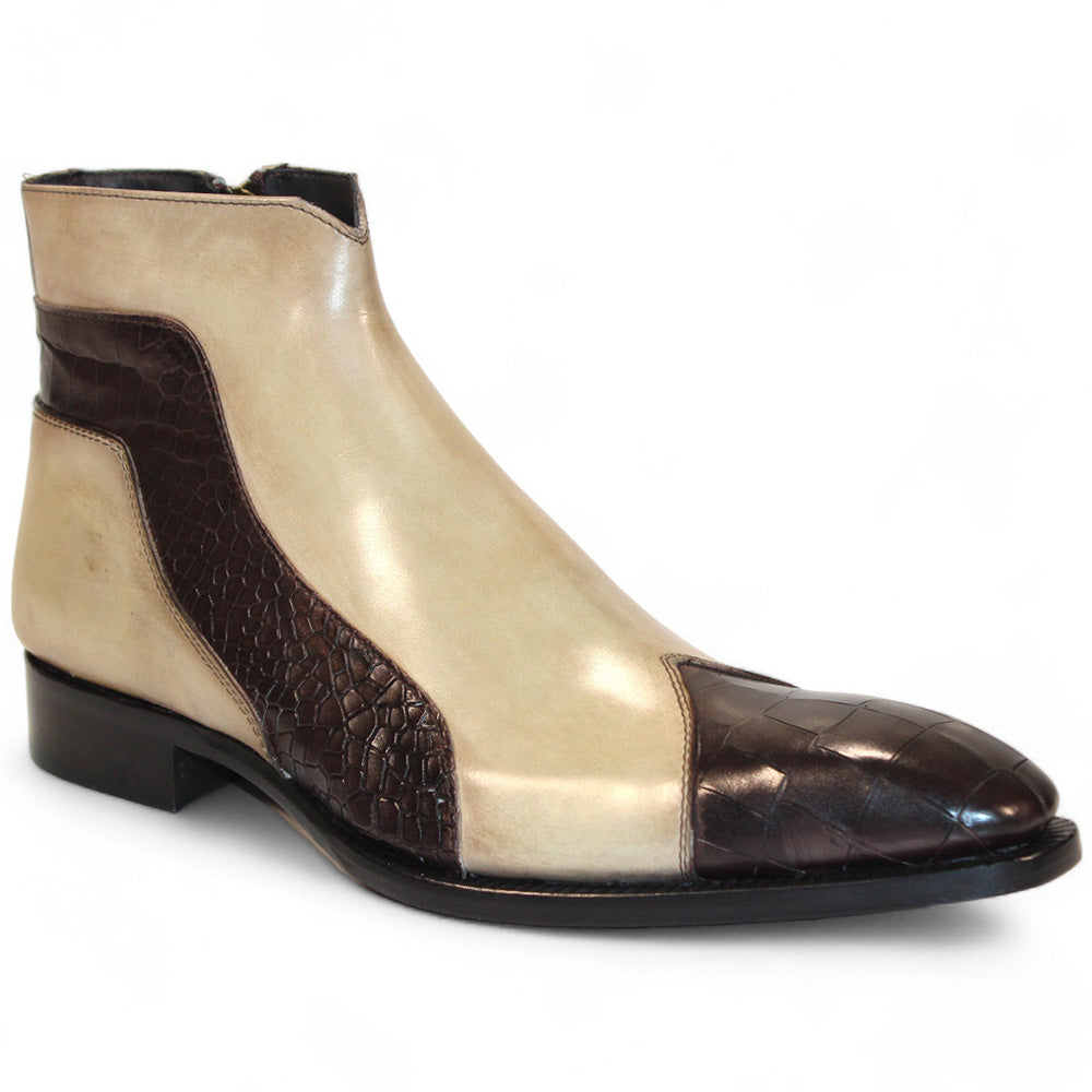 Duca by Matiste Aprilia Genuine Leather/ Embossed Croco Boots Chocolate/ Beige