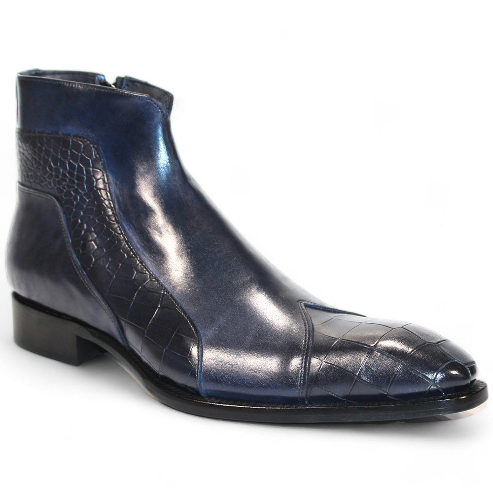 Duca by Matiste Aprilia Genuine Leather/ Embossed Croco Boots Navy