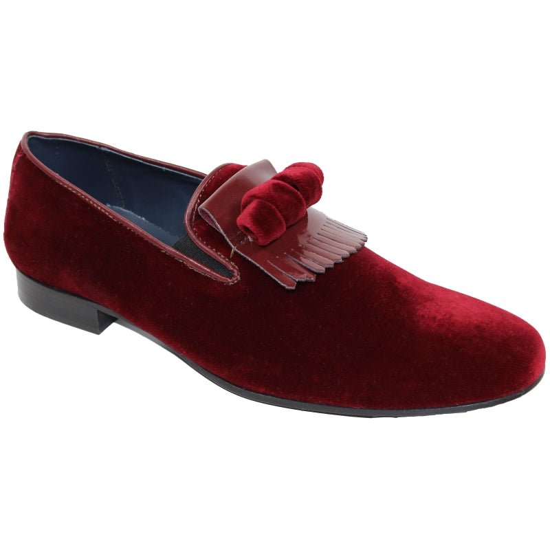 Duca by Matiste Capua Velvet Fringe Loafers Burgundy