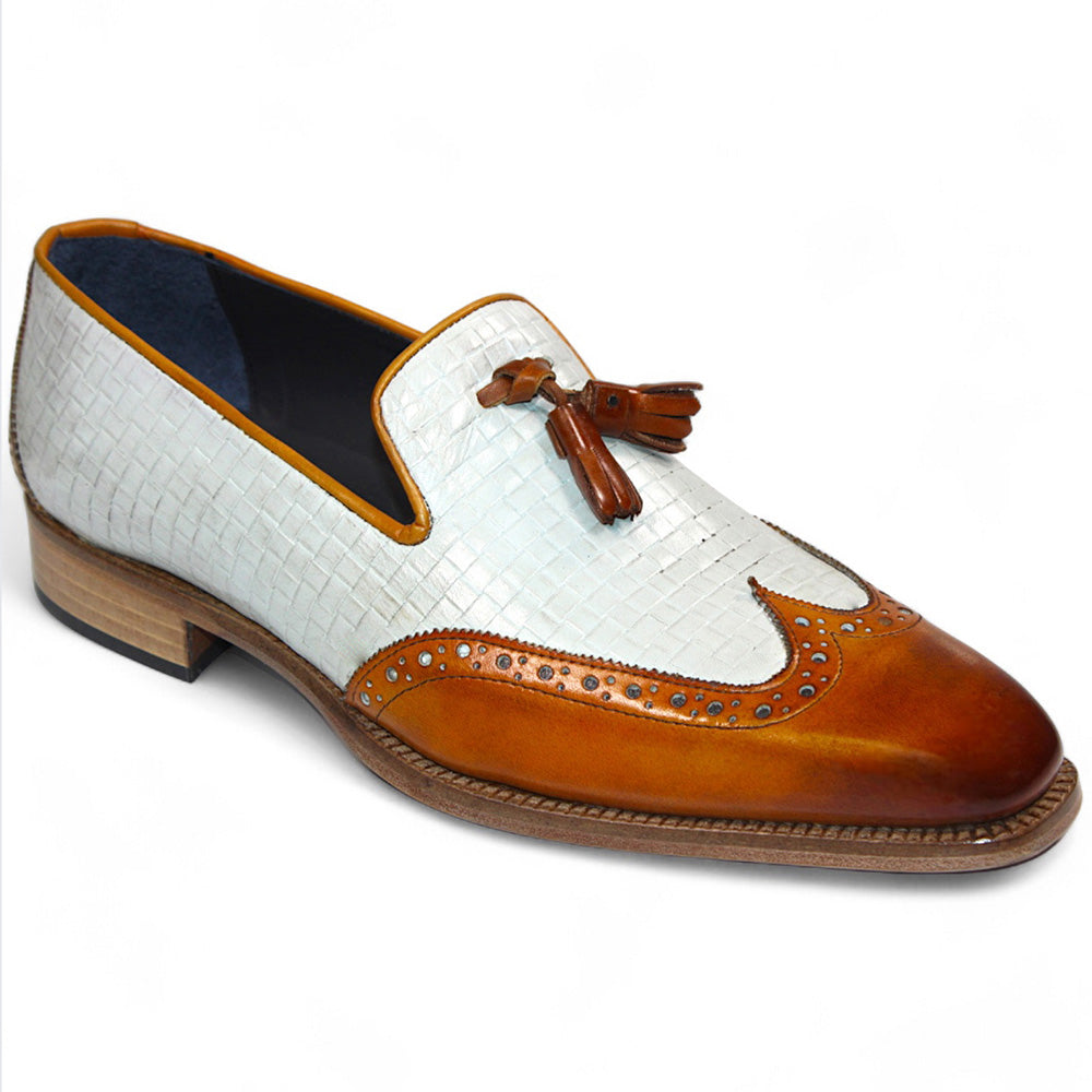 Duca by Matiste Cosenza Embossed Weave Leather Shoes Gold / Off White